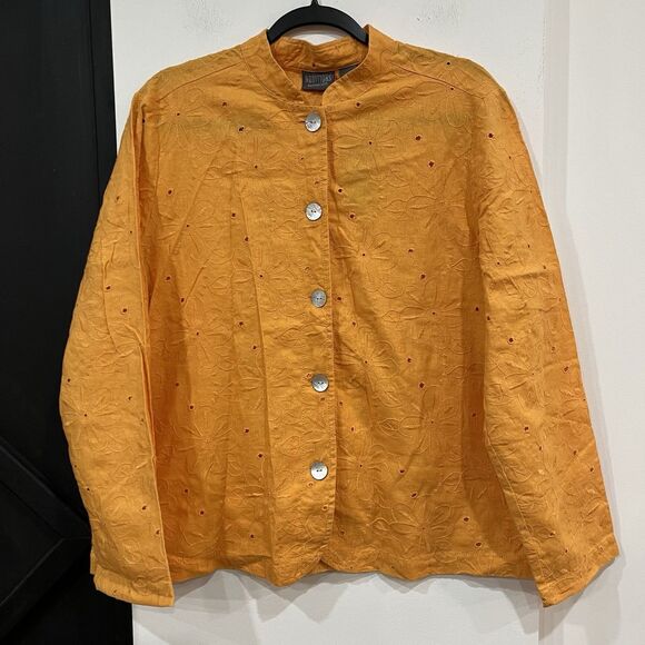 NWT Additions By Chico’s Orange Amici Eyelet Jacket Size 3/ XL Linen Blend - Picture 1 of 7